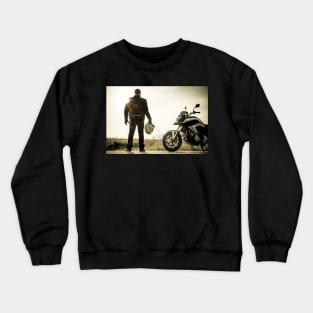 Biker on a misty sunset Crewneck Sweatshirt